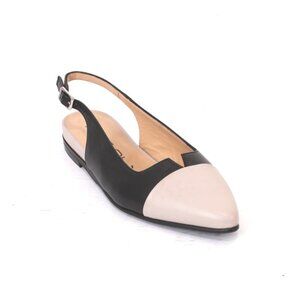 MOT-CLe 2885 Beige Black Leather Pointy Slingbacks Heel Sandals